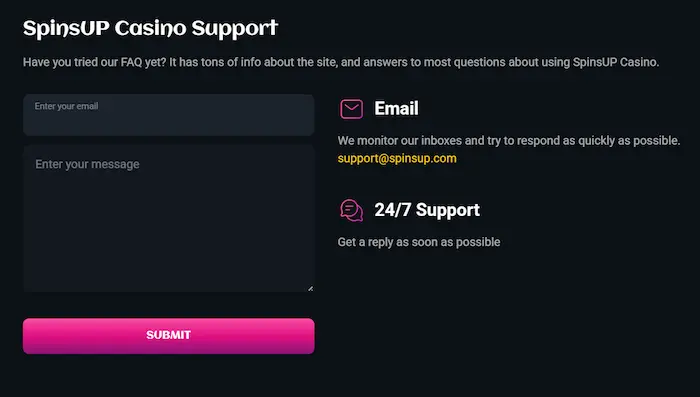 SpinsUp Casino Australia support